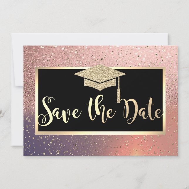 Save The Date Rose Gold Pailleté Diplômé Enregistrer La Date (Devant)