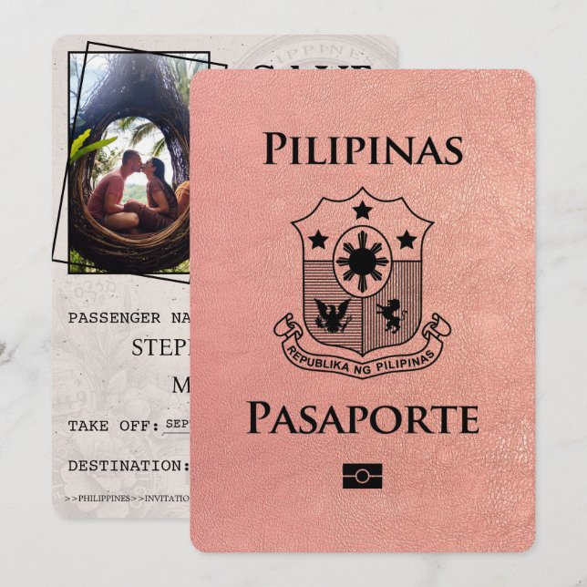 Save The Date Rose Gold Philippines Passeport Enregistrer La Dat (Devant / Derrière)