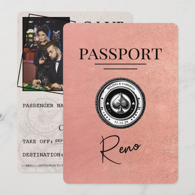 Save The Date Rose Gold Reno Passeport Enregistrer La Date (Devant / Derrière)