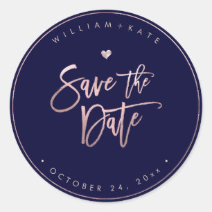 Save the Date, Rose Gold Script, DIY Background Classic Round Sticker