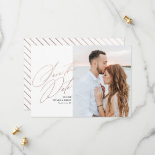 Save The Date Rose Gold Script Photo Enregistrer la date Faux Fo