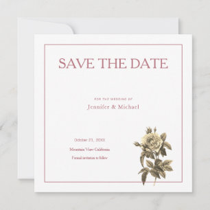 Save The Date Rose Gold Sépia Minimaliste Florale Professionnell