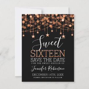 Save The Date Rose Gold Sweet 16 Sparkly String Lights Date de s