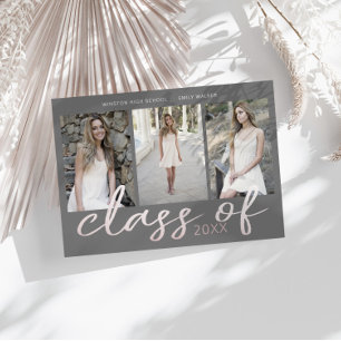 Save The Date Rose Gold Whimsical Script Photo Graduation Card