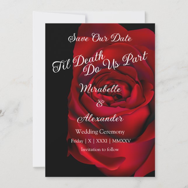 Save The Date Rose gothique Bold Moody Dark Black Red Mariage (Devant)