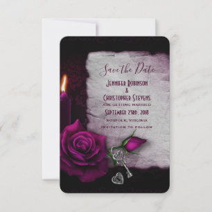 Save The Date Rose gothique, bougie et Mariage de serrure