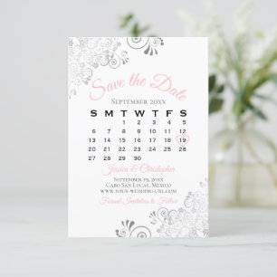 Save The Date Rose Grey & Blanc Simple Élégant Calendrier de mar