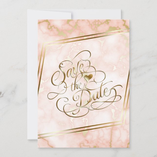 Save The Date Rose mariage et marbre d'or (Devant)