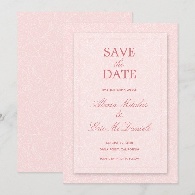 Save The Date Rose moderne chic Mariage (Devant / Derrière)