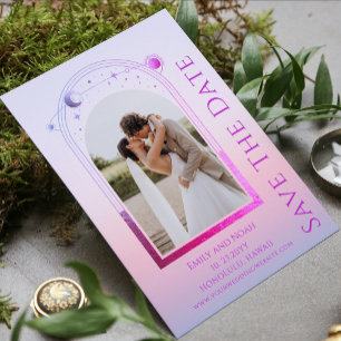 Save The Date Rose Mystique Violet Céleste Deux Photos Mariage