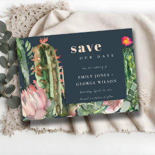 SAVE THE DATE ROSE NAVY FLEUR DÉCOR CACTUS DÉSERTE FOLIAGE ACRÉL