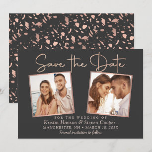 Save The Date Rose Noir Moderne Gold 2 Photo Enregistrer la cart