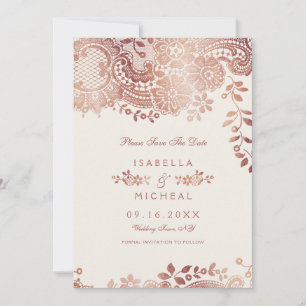 Save The Date Rose or élégant dentelle mariage enregistrer la da