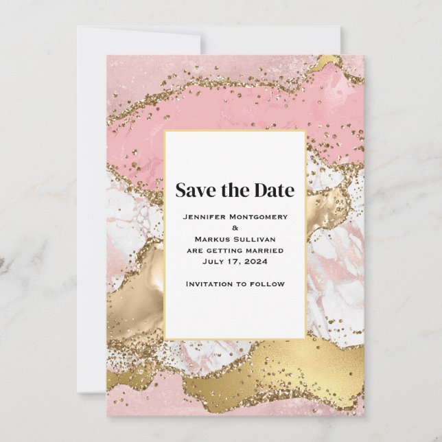 Save The Date Rose or rose marbre Mariage Abstrait (Devant)