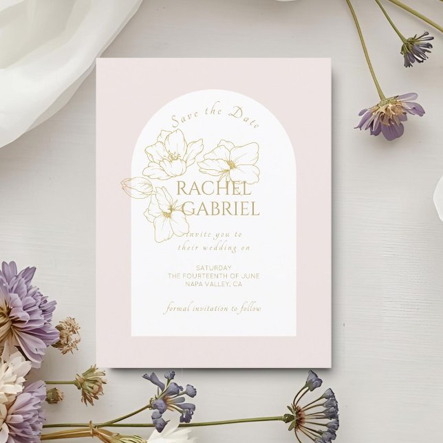 Save The Date Rose pale | Boho Arch Gold Floral Mariage (Créateur téléchargé)