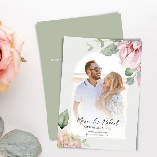 Save The Date Rose Pâle Floral Élégant Mariage Arche Sage
