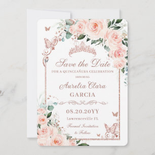 Save The Date Rose Pâle Florale Douce 16 Or Rose Quinceañera