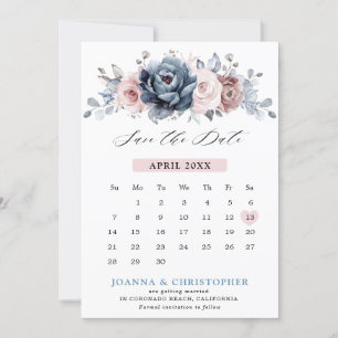 Save The Date Rose Pâle Mauve Bleu Poussiéreux Ardoise Fleurie M
