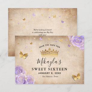 Save The Date Rose Parchemin Élégant Violet Clair et Or