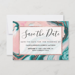 Save The Date Rose Parties scintillant or rose Turquoise marbre