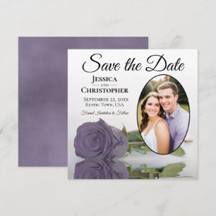 Save The Date Rose Poussiéreuse Violette sur Photo Ovale Blanche