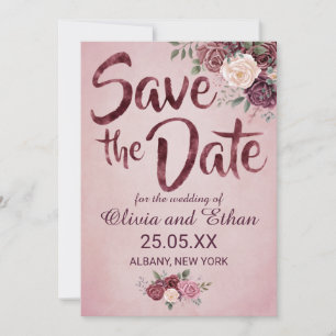 Save The Date Rose poussiéreux vintage simple floral