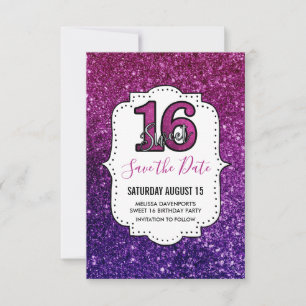 Save The Date Rose & Purple Sweet 16 Parties scintillant étincel