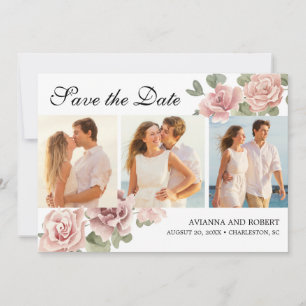 Save The Date Rose rose Dusty Floral 3 Photo Mariage moderne