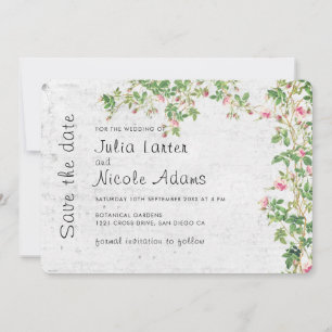 Save The Date Rose Rose Vieux Mur Vintage Style Journal Mariage 