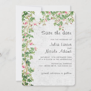 Save The Date Rose Rose Vieux Mur Vintage Style Mariage Journal