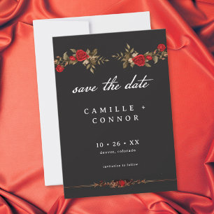 Save The Date Rose Rouge Gothique Jusqu'à la Mort Mariage