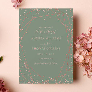 Save The Date Rose Sage Green Parties scintillant or Mariage géo