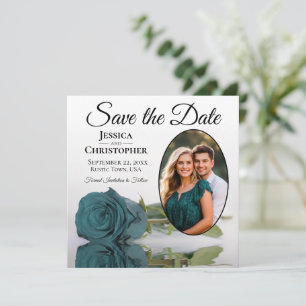 Save The Date Rose sarcelle élégante sur fond blanc avec photo o