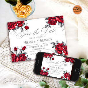 Save The Date Rose simple élégant Tatoo Mariage floral
