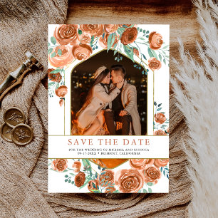 Save The Date Rose Terracotta Florale Orange Brûlée Terreuse de