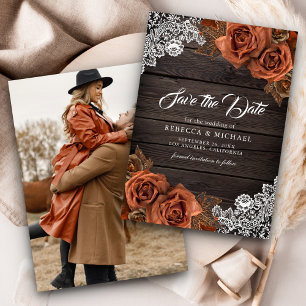 Save The Date Rose Terracotta Poussiéreuse Bois Rustique Photo d