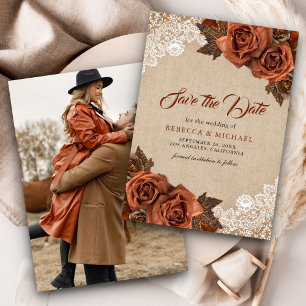 Save The Date Rose Terracotta Poussiéreuse Toile Burlap Rustique