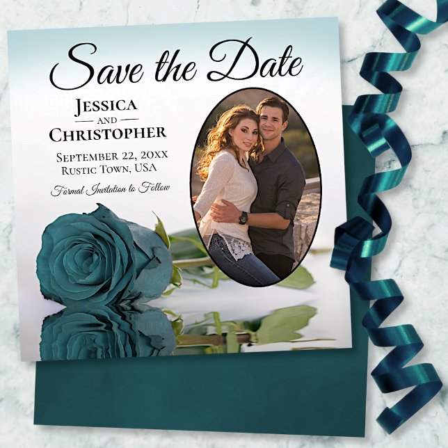 Save The Date Rose turquoise ou turquoise avec Mariage photo Ova (Créateur téléchargé)
