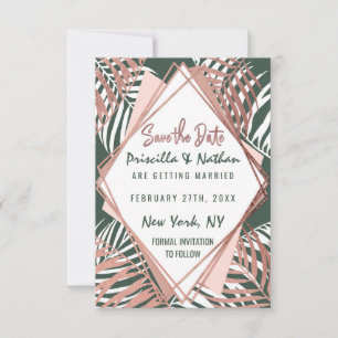 Save The Date Rose vert Gold Tropical Palm Tree Feuilles