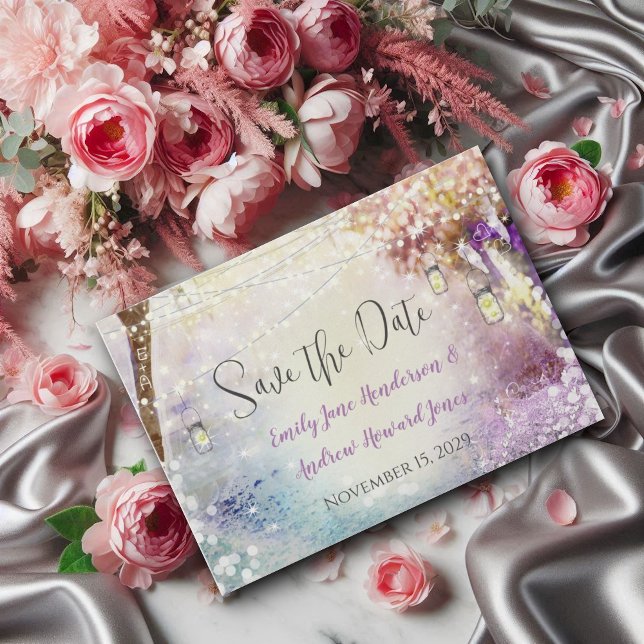 Save The Date Rose violet bleu Fairy Lights Boho Forest Mariage (Créateur téléchargé)
