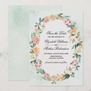 Save the Date. Rose Wreath Wedding  Invitation