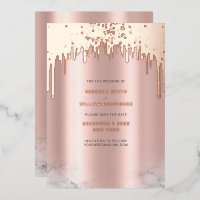 Save The Date Rosegold Glitter Drips Foil Cards