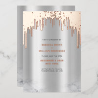 Save The Date Rosegold Glitter Drips Silver