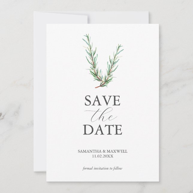 Save The Date Rosemary Rustique Aquarelle Enregistrer La Date (Devant)
