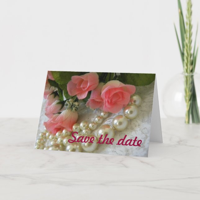 Save the date roses and golden pearls announcement (Front)