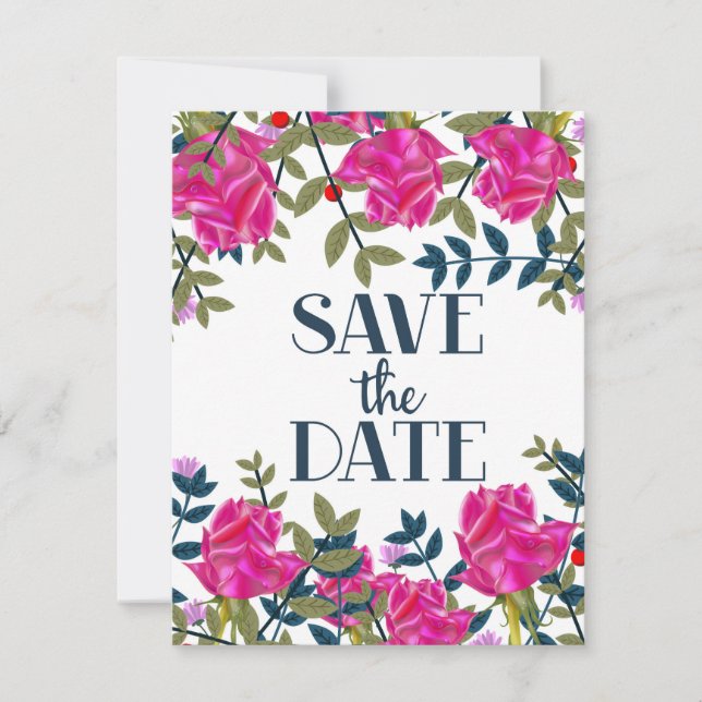 Save The Date Roses and Petals. (Front)