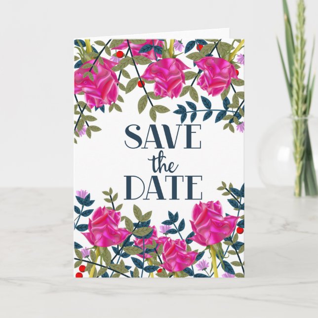 Save The Date Roses and Petals. Holiday Card (Front)