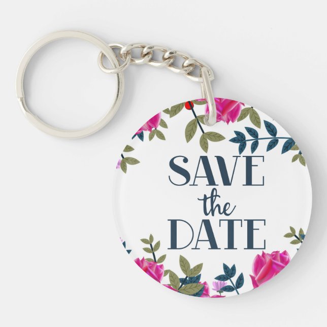 Save The Date Roses and Petals. Keychain (Front)
