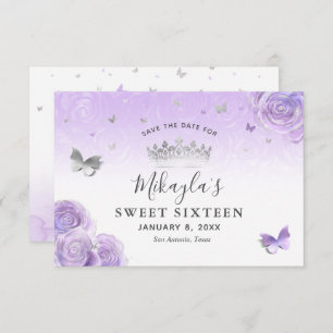 Save The Date Roses argenté violet clair élégant