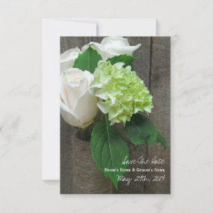 Save The Date Roses Blanches Hydrangea & Barnwood Enregistrer La